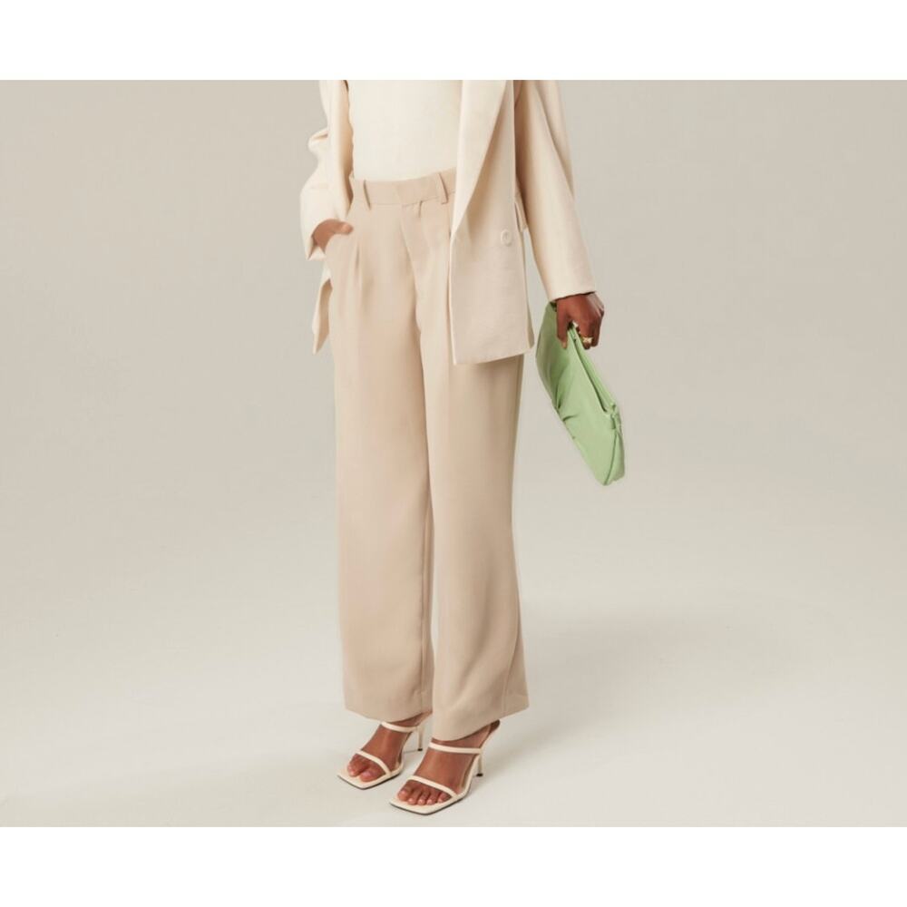 Toulair The Vritti Trouser NWT Beige High Rise Pleated Relaxed Pants Size 29x27